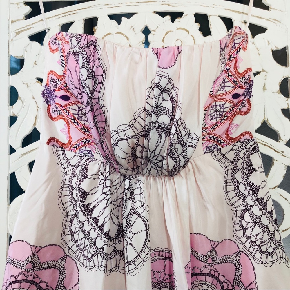 tibi Pink Silk Paisley Strapless Dress - Picture 3 of 6